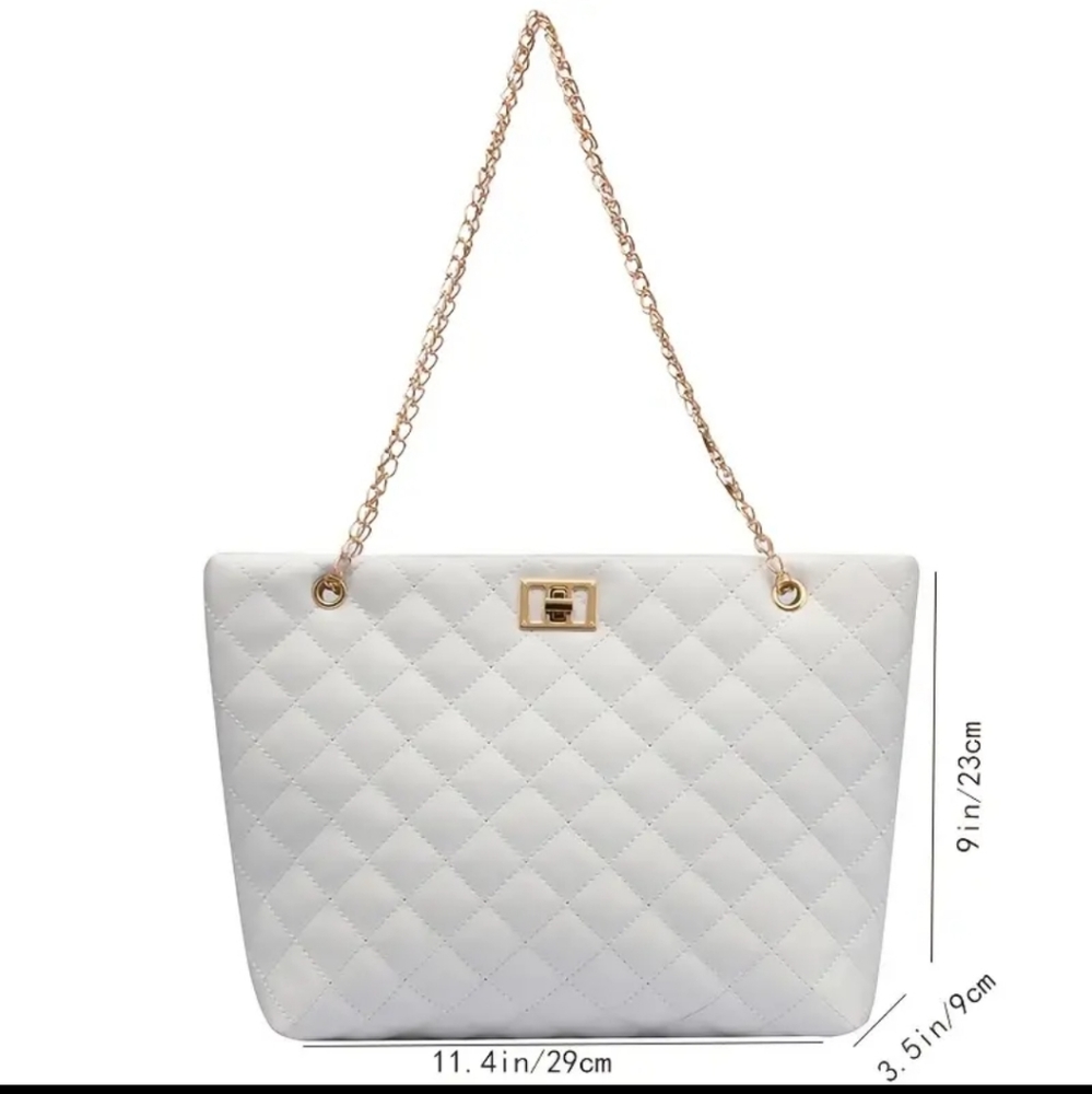 Quilted Chain Tote Bags,Large Capacity Women's Shoulder Bags.Black,Pink & Khaki - Picture 7 of 8